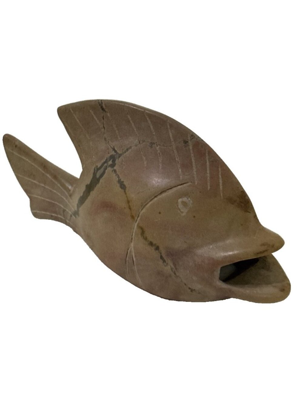 Hand Carved Natural Stone Fish Sculpture Statue Coastal Beach House Decor 4.5"